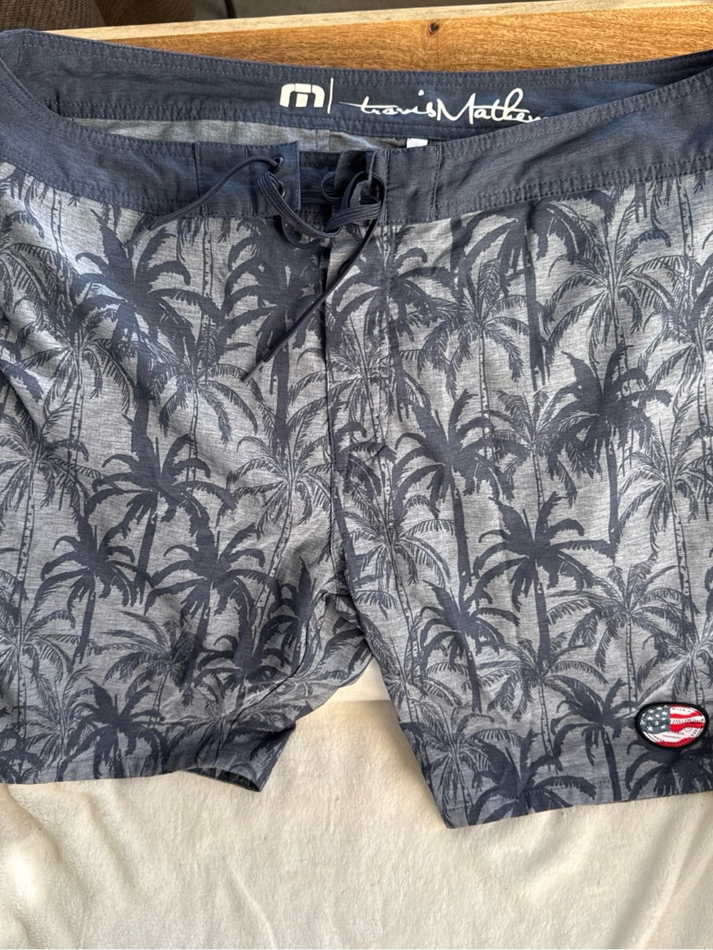 Travis Mathew Men's Gray Palm-Print Swim Board Shorts